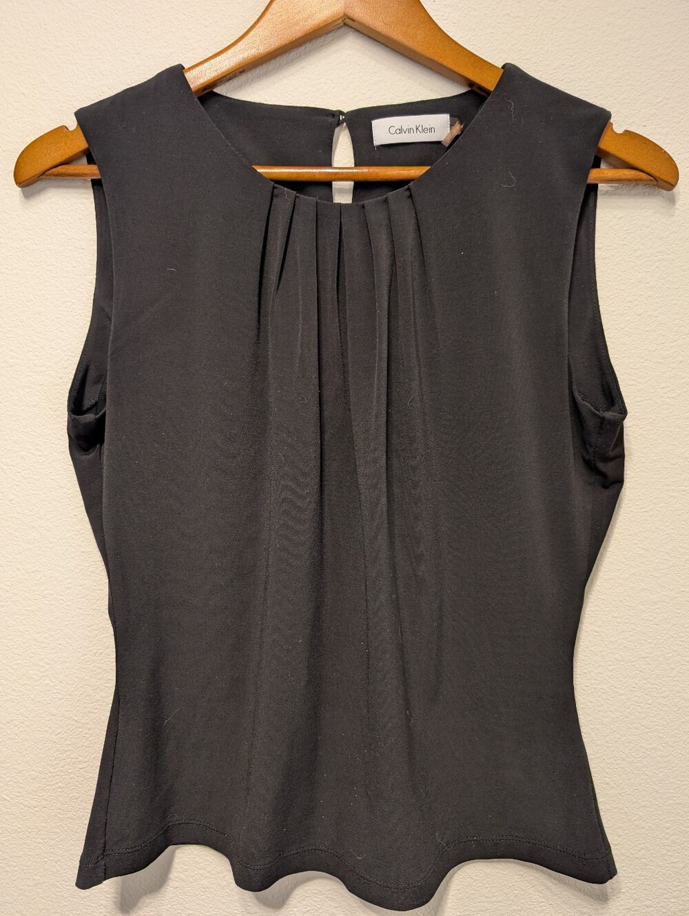Calvin Klein Black Pleated Front Sleeveless Blouse
